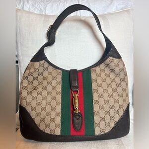 Gucci Jackie Medium Monogrammed with brown suede trim